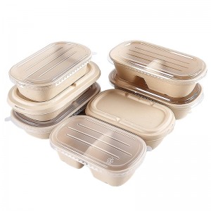 Ovale Fast-Food-Boxen zum Mitnehmen, biologisch abbaubare Bagasse-Lebensmittelverpackungsbehälter mit klarem Deckel